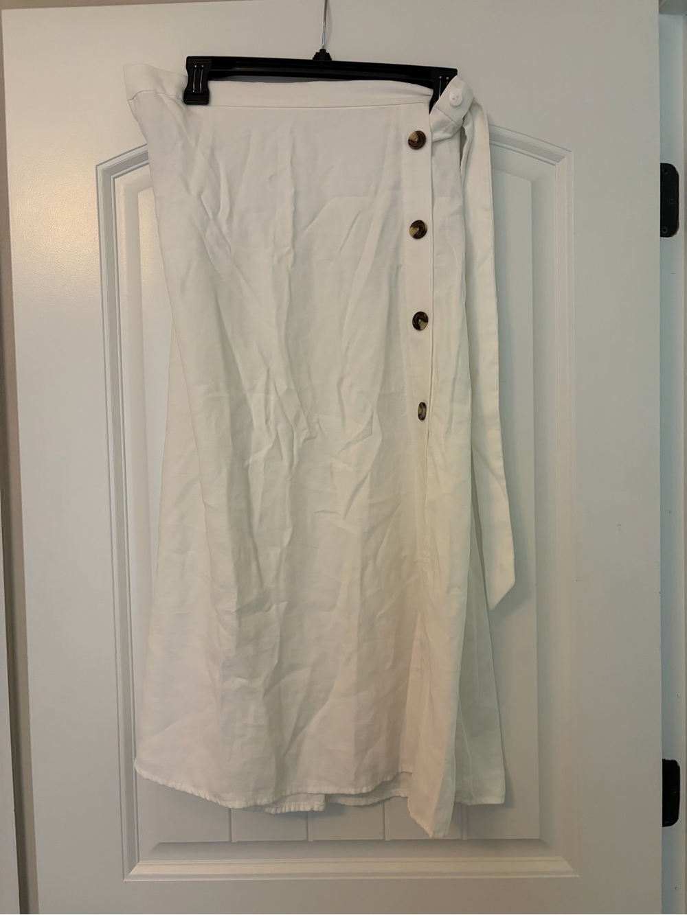 White Button-Front Wrap Skirt